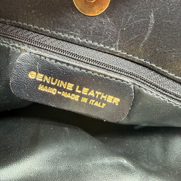 Italian Handmade Black Leather Tote Gold R Logo Shoulder Bag - Picture 10 of 13
